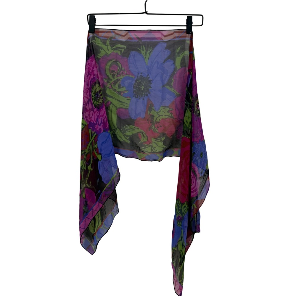 Ken Scott Vintage 100% Silk Floral Scarf Purple Blue Pink Large Square 30x30